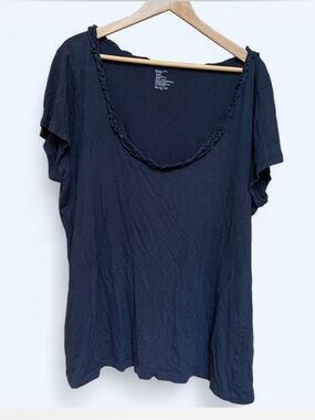 GAP Black Scoop Neck Ruffle-Trim Short Sleeve Tee